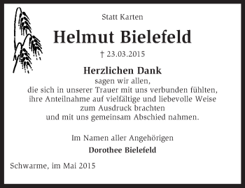 Todesanzeige von Helmut Bielefeld von KRZ