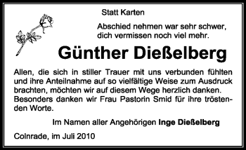Todesanzeige von Günther Dießelberg von KREISZEITUNG SYKE
