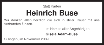Todesanzeige von Heinrich Buse von KREISZEITUNG SYKE