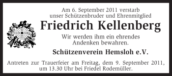 Todesanzeige von Friedrich Kellenberg von KREISZEITUNG SYKE