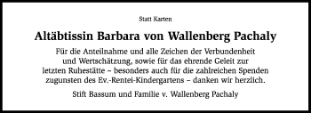 Todesanzeige von Barbara von Wallenberg Pachaly von KRZ