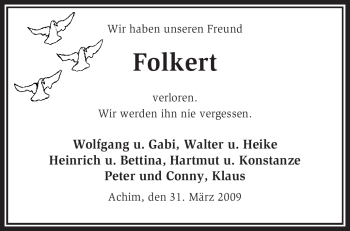 Todesanzeige von Folkert Unbekannt von KREISZEITUNG SYKE