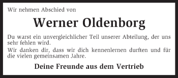Todesanzeige von Werner Oldenborg von KRZ