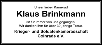Todesanzeige von Klaus Brinkmann von KRZ