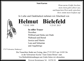 Todesanzeige von Helmut Bielefeld von KRZ