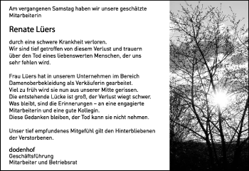 Todesanzeige von Renate Lüers von KREISZEITUNG SYKE
