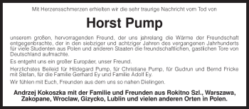 Todesanzeige von Horst Pump von KREISZEITUNG SYKE