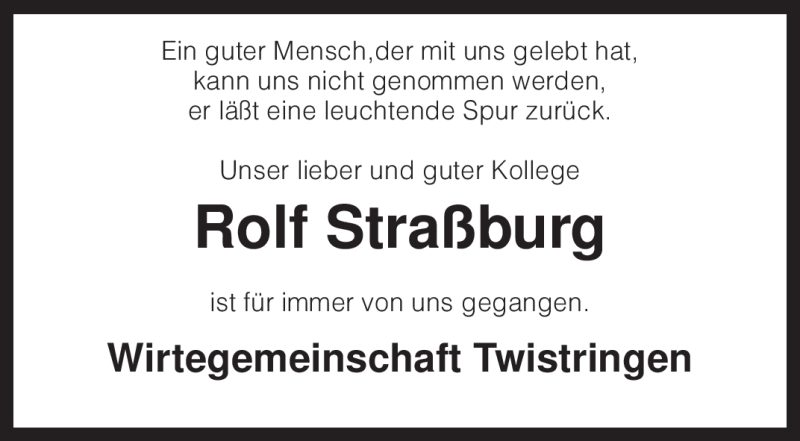  Traueranzeige für Rolf Straßburg vom 23.07.2009 aus KREISZEITUNG SYKE