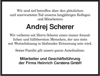 Todesanzeige von Andrej Scherer von KREISZEITUNG SYKE