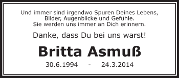 Todesanzeige von Britta Asmuß von KRZ