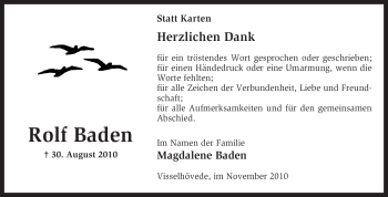 Todesanzeige von Rolf Baden von KREISZEITUNG SYKE