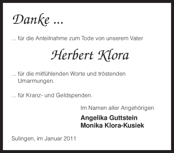 Todesanzeige von Herbert Klora von KREISZEITUNG SYKE