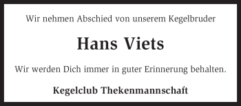Todesanzeige von Hans Viets von KREISZEITUNG SYKE