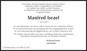 Todesanzeige von Manfred Israel von KREISZEITUNG SYKE