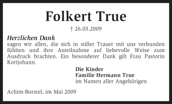 Todesanzeige von Folkert True von KREISZEITUNG SYKE