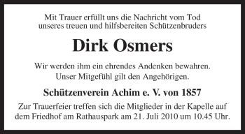 Todesanzeige von Dirk Osmers von KREISZEITUNG SYKE