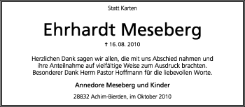 Todesanzeige von Ehrhardt Meseberg von KREISZEITUNG SYKE