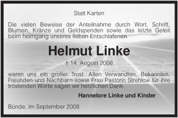 Todesanzeige von Helmut Linke von KREISZEITUNG SYKE