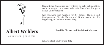 Todesanzeige von Albert Wohlers von KREISZEITUNG SYKE