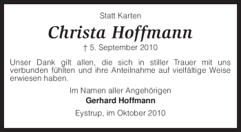 Todesanzeige von Christa Hoffmann von KREISZEITUNG SYKE