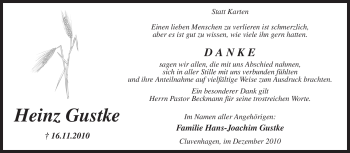 Todesanzeige von Heinz Gustke von KREISZEITUNG SYKE