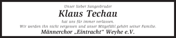 Todesanzeige von Klaus Techau von KREISZEITUNG SYKE