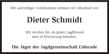 Todesanzeige von Dieter Schmidt von KRZ