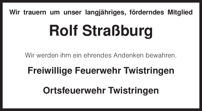  Traueranzeige für Rolf Straßburg vom 23.07.2009 aus KREISZEITUNG SYKE