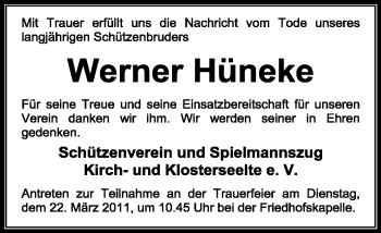 Todesanzeige von Werner Hüneke von KREISZEITUNG SYKE