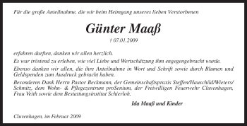 Todesanzeige von Günter Maaß von KREISZEITUNG SYKE