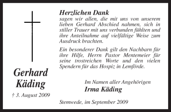Todesanzeige von Gerhard Käding von KREISZEITUNG SYKE