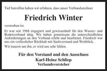 Todesanzeige von Friedrich Winter von KREISZEITUNG SYKE