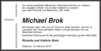 Todesanzeige von Michael Brok von KREISZEITUNG SYKE