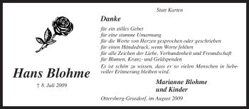 Todesanzeige von Hans Blohme von KREISZEITUNG SYKE