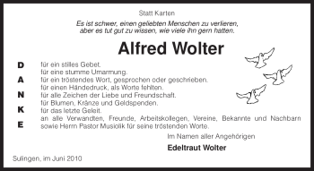 Todesanzeige von Alfred Wolter von KREISZEITUNG SYKE