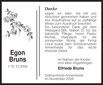 Todesanzeige von Egon Bruns von KREISZEITUNG SYKE