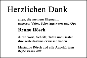 Todesanzeige von Bruno Rösch von KREISZEITUNG SYKE