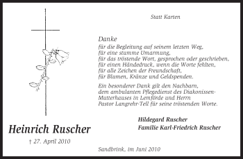Todesanzeige von Heinrich Ruscher von KREISZEITUNG SYKE