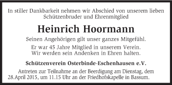 Todesanzeige von Heinrich Hoormann von KRZ