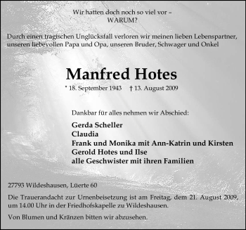 Todesanzeige von Manfred Hotes 