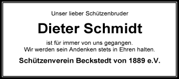 Todesanzeige von Dieter Schmidt von KRZ