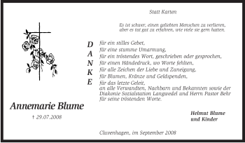 Todesanzeige von Annemarie Blume von KREISZEITUNG SYKE