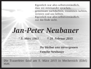 Todesanzeige von Jan-Peter Neubauer von KRZ