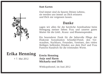 Todesanzeige von Erika Henning von KREISZEITUNG SYKE