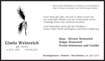 Todesanzeige von Gisela Weinreich von KRZ