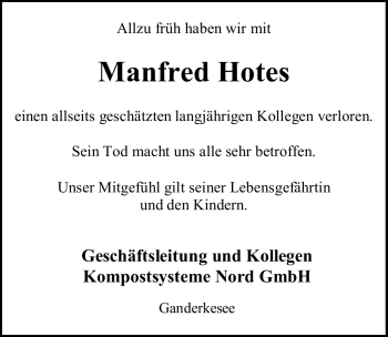 Todesanzeige von Manfred Hotes 