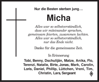 Todesanzeige von Micha Weseloh von KREISZEITUNG SYKE