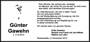 Todesanzeige von Günter Gawehn von KREISZEITUNG SYKE