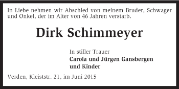 Todesanzeige von Dirk Schimmeyer von KRZ