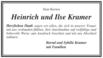 Todesanzeige von Ilse Kramer von KREISZEITUNG SYKE